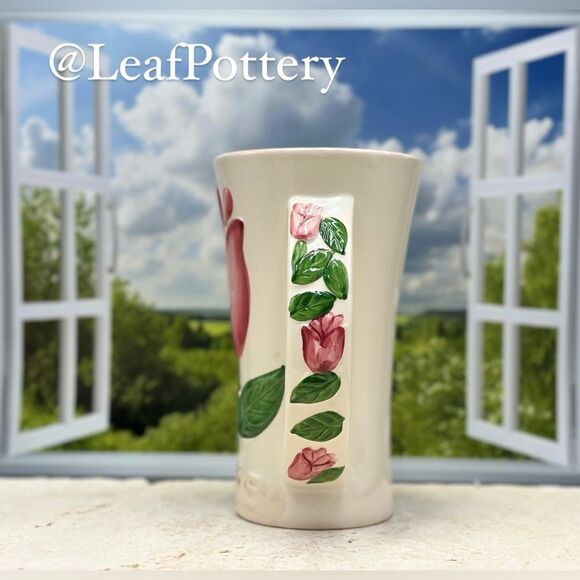 Vintage Handcrafted Rose Floral White/Pink/Green Ceramic Mug Vase - Picture 5 of 8